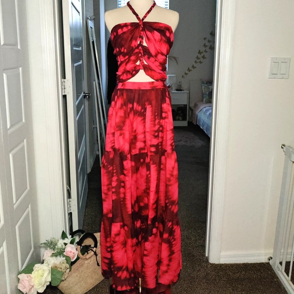 HT 360 Collective cut out red two-tone, tie dye maxi dress